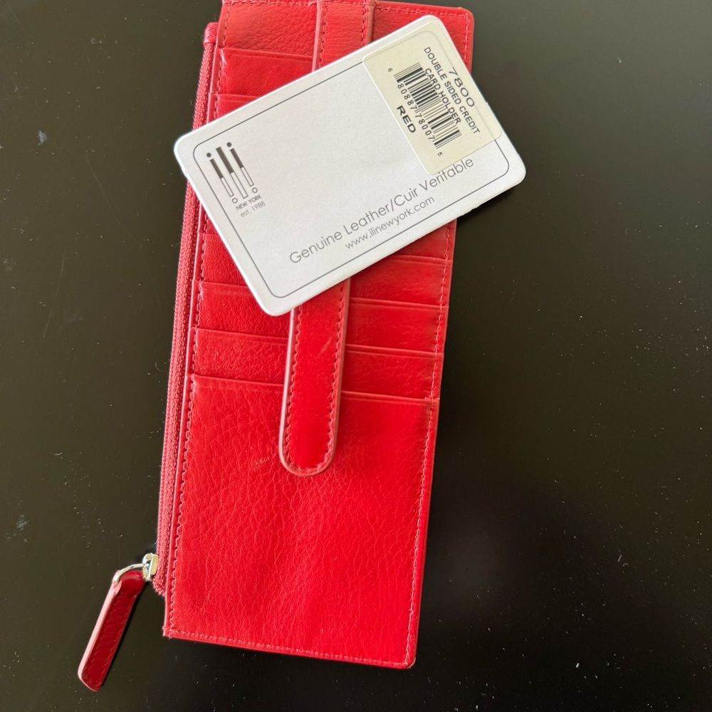 NWT Leather New York Red RFID Blocking Wallet card holder with zipper coin purse - Picture 4 of 9
